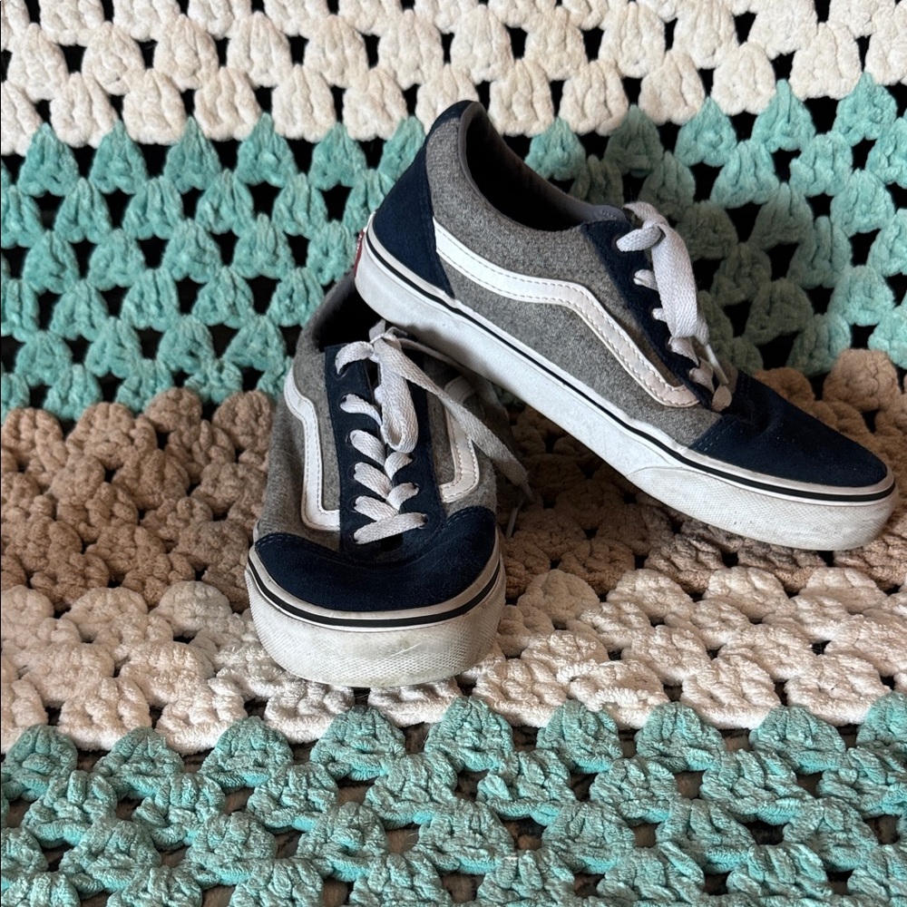 Vans Gray Navy Blue Sneakers Old Skool Shoes Kids Youth Sz 5